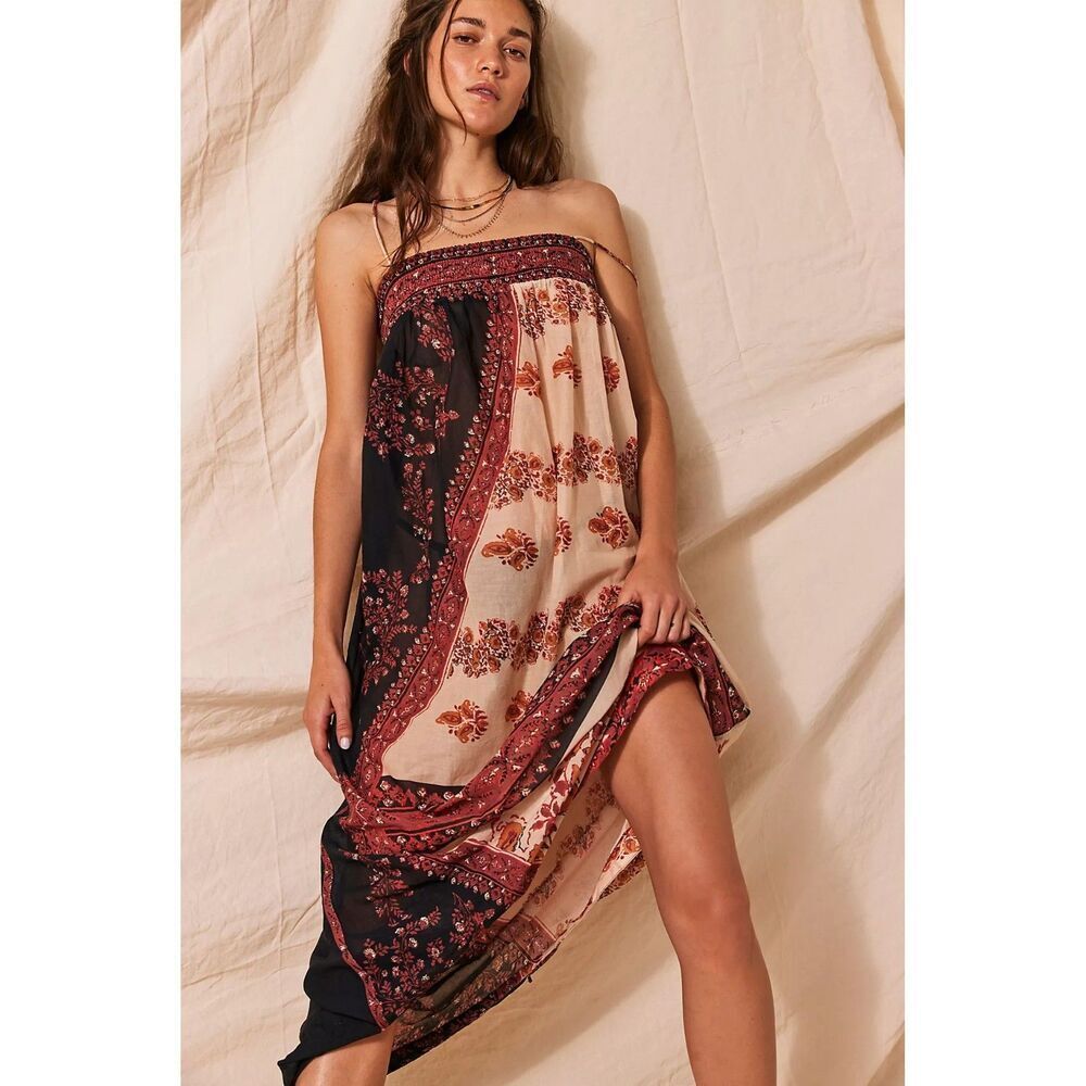 Intimately Free People Bali Saltwater Maxi Slip Dress Smocked Printed S 285140